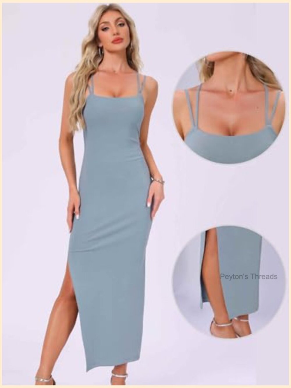 Spaghetti Strap Bodycon Maxi Dress Sleeveless Casual Slit - Picture 4 of 5